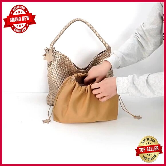 Vegan Leather Woven Tote Bag with Clutch, Shoulder Strap, Magnetic Closure - Picture 7 of 7